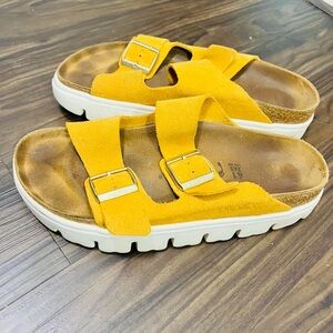 Mustard Yellow Women's Sandals with Buckle Detail